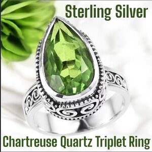 Artisan Crafted Chartreuse Quart Triplet Solitaire Ring Sterling Silver Sz7 NWOT